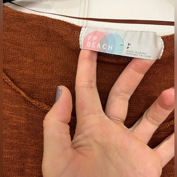 FP BEACH Winnie Oversized Sweater Tee Sz S Bran Boxy Oversized Linen Blend - Picture 3 of 9